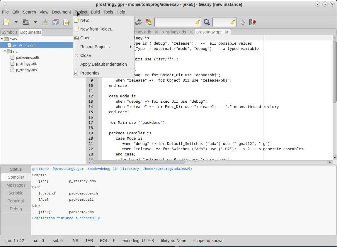 project properties window
