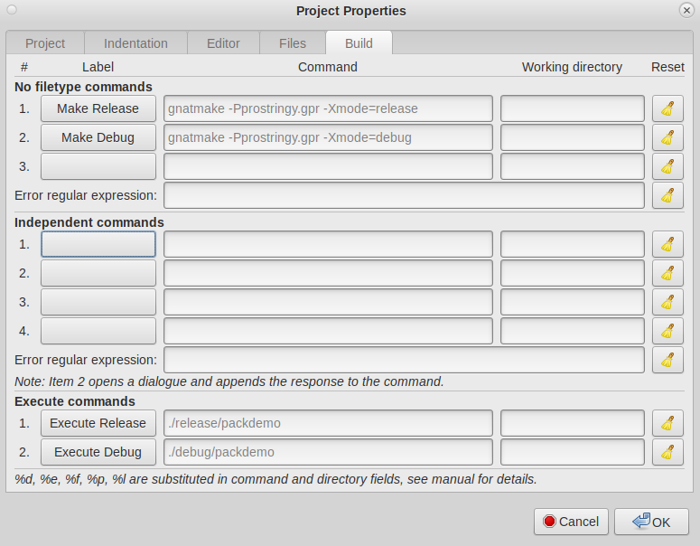 project properties window